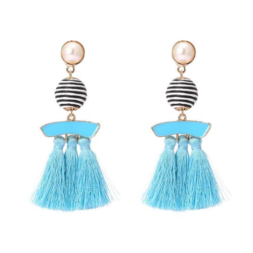 Fashion Tassel Earring, Zinc Alloy, with Cotton Thread & Wax Cord & Plastic Pearl, plated, for woman 