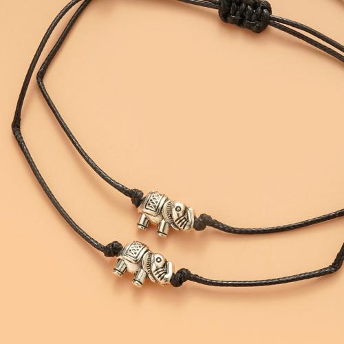 Fashion Create Wax Cord Bracelets, Zinc Alloy, with Wax Cord, plated, 2 pieces & Unisex, silver color Approx 16-30 cm 