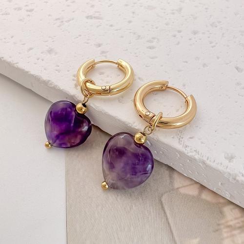 Gemstone Drop Earring, 304 Stainless Steel, with Natural Stone, fashion jewelry & for woman 