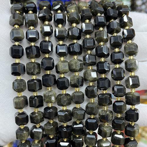 Gold- Obsidian Perle, Quadrat, Modeschmuck & DIY & verschiedene Größen vorhanden & facettierte, gemischte Farben, Länge:ca. 38 cm, verkauft von Strang