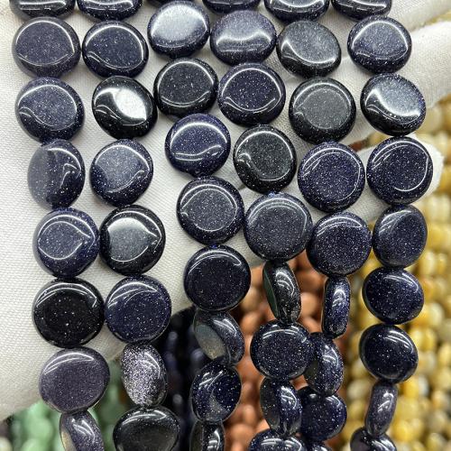 Perles en verre aventuriné bleu, Grès bleu, Plat rond, bijoux de mode & DIY, couleur bleu foncé, 15mm Environ 38 cm, Vendu par brin