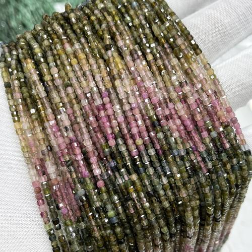 Natural Tourmaline Beads, Square, fashion jewelry & DIY & faceted, multi-colored, 2.5mm Approx 38 cm 