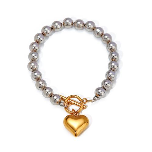 Stainless Steel Charm Bracelet, 304 Stainless Steel, Heart, Vacuum Ion Plating, fashion jewelry & for woman Approx 22 cm 