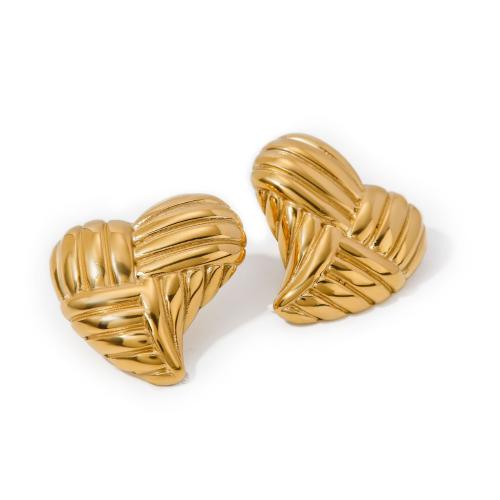 Stainless Steel Stud Earring, 304 Stainless Steel, Heart, 18K gold plated, fashion jewelry & for woman, golden 