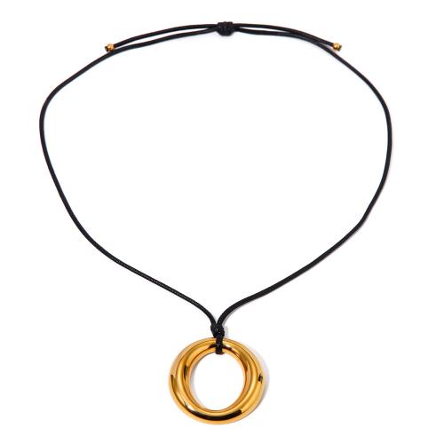 Stainless Steel Jewelry Necklace, 304 Stainless Steel, with Wax Cord, 18K gold plated, fashion jewelry & for woman, golden, 40.4mm Approx 50 cm 