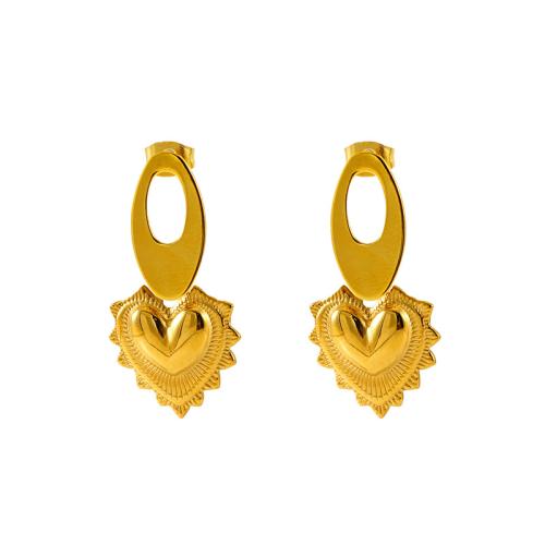 Stainless Steel Drop Earring, 304 Stainless Steel, Heart, 18K gold plated, fashion jewelry & for woman, golden, 33mm 
