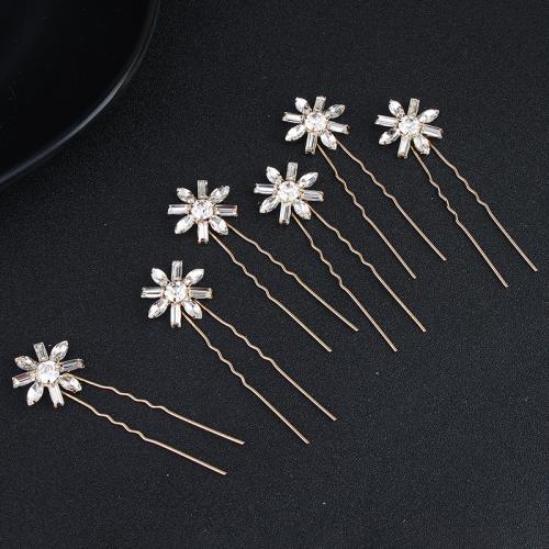Hair Stick, Zinc Alloy, with Crystal, Flower, fashion jewelry & for woman, golden 