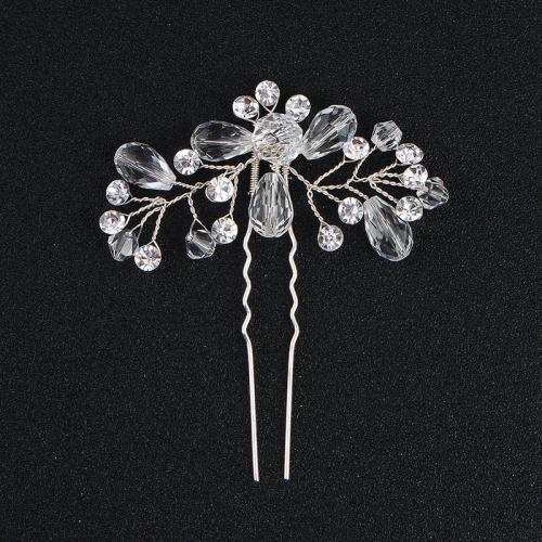 Hair Stick, Zinc Alloy, with Crystal, fashion jewelry & for woman, silver color 
