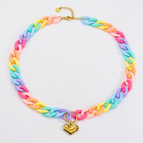 Acrylic Necklace, with 304 Stainless Steel, with 5cm extender chain, Heart, Vacuum Ion Plating, fashion jewelry & for woman, multi-colored Approx 46 cm 