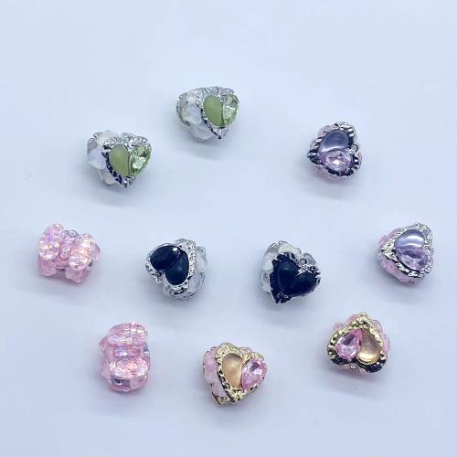 Zinc Alloy Heart Beads, plated, DIY & with rhinestone 20mm [