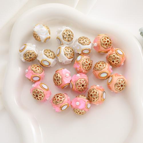 Rhinestone Zinc Alloy Beads, with Resin, gold color plated, DIY & with rhinestone 16mm [
