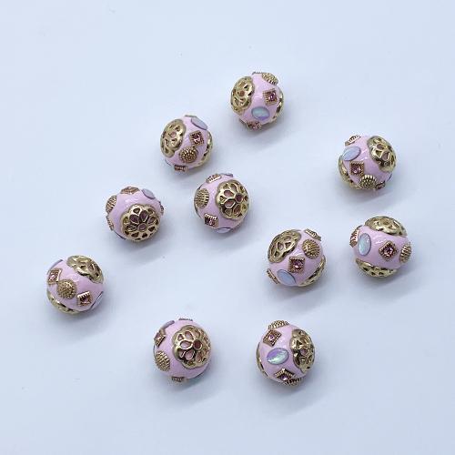 Rhinestone Zinc Alloy Beads, with Polymer Clay, gold color plated, DIY & with rhinestone 16mm 