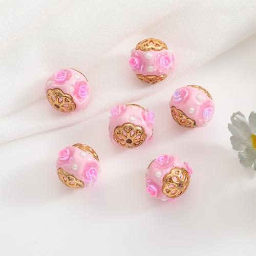 Enamel Zinc Alloy Beads, with Plastic Pearl, gold color plated, DIY 16mm 