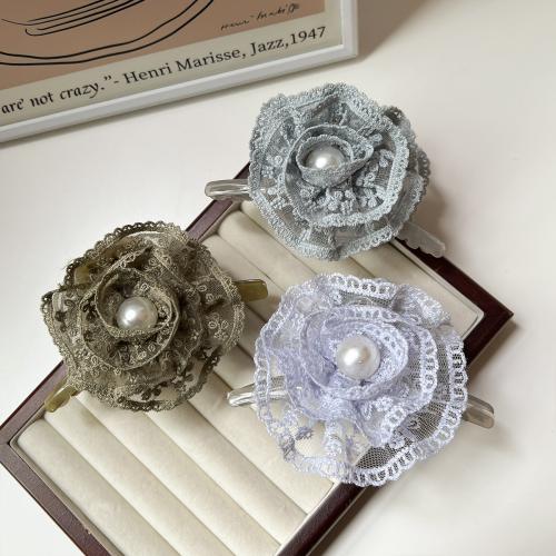 Hair Claw Clips, Lace, with Plastic & Plastic Pearl, Flower, handmade, for woman 