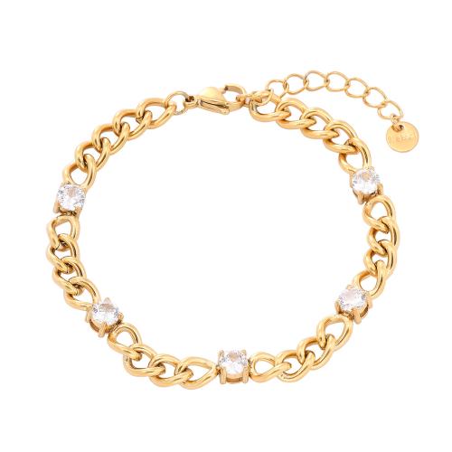 Stainless Steel Chain Bracelets, 304 Stainless Steel, with 4CM extender chain, plated, for woman & with rhinestone Approx 16 cm 