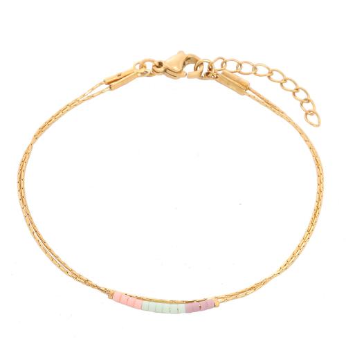 Stainless Steel Charm Bracelet, 304 Stainless Steel, with Seedbead, with 4CM extender chain, plated, for woman, golden Approx 16 cm 