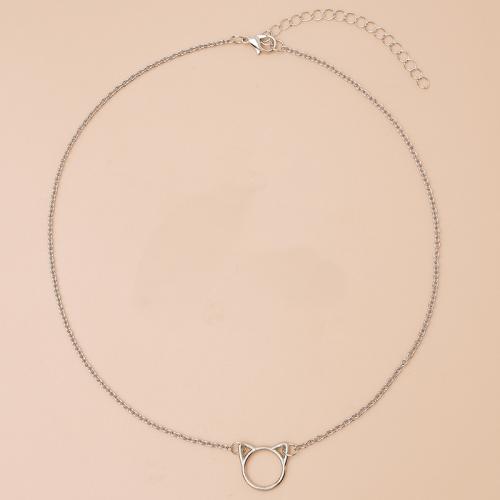 Collar de la aleación del cinc, aleación de zinc, con 5cm extender cadena, chapado, para mujer, plateado, longitud:45 cm, Vendido por UD