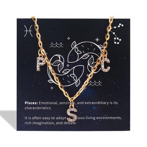 Titanium Steel Jewelry Necklace, Zodiac symbols jewelry & for woman & with rhinestone, golden Approx 51-60 cm [