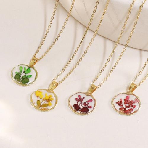 Zinc Alloy Necklace, with 304 Stainless Steel Chain & Dried Flower, with 5cm extender chain, epoxy gel & for woman cm 