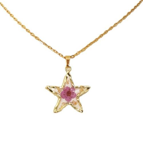 Zinc Alloy Necklace, with 304 Stainless Steel Chain & Dried Flower, epoxy gel & for woman cm 