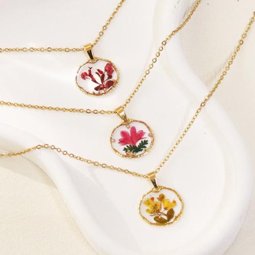 Zinc Alloy Necklace, with 304 Stainless Steel Chain & Dried Flower & Resin, epoxy gel & for woman cm 