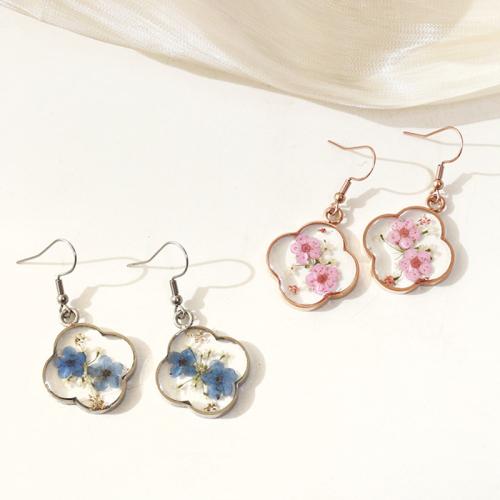 Stainless Steel Drop Earring, 304 Stainless Steel, with Dried Flower & Resin, epoxy gel, for woman 
