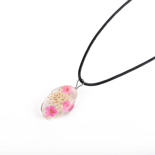 Glass Beads Jewelry Necklace, with Dried Flower & Wax Cord, Unisex cm 
