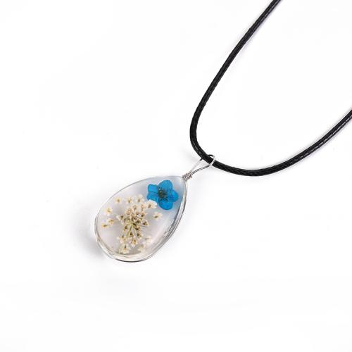 Glas Perlen Emaille Halskette, mit Getrocknete Blumen & Wachsschnur, handgemacht, unisex, keine, Länge:ca. 41-50 cm, verkauft von PC