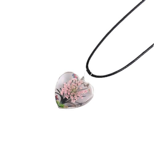 Glass Beads Jewelry Necklace, with Dried Flower & Wax Cord, handmade, Unisex Approx 41-50 cm 