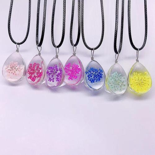 Verre collier de perles en émail, avec Fleurs séchées & corde de cire, pour femme, plus de couleurs à choisir Environ 41-50 cm, Vendu par PC