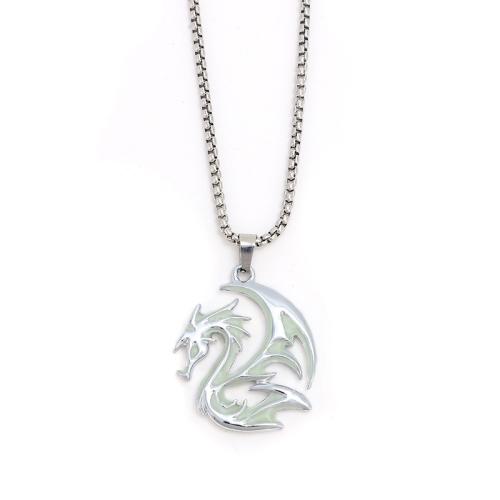 Zinc Alloy Necklace, with 304 Stainless Steel, Dragon, plated, for man & luminated Approx 23.6 Inch 