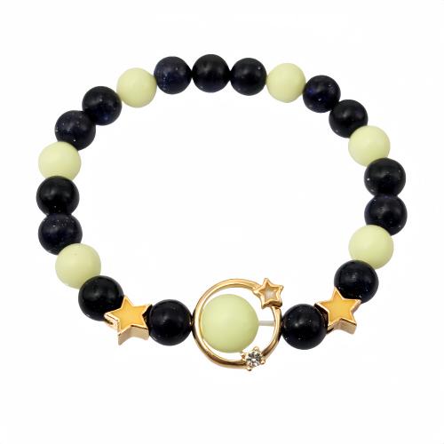 Obsidienne bracelet, avec pierre d'or & alliage de zinc, Placage, unisexe & lumineux, plus de couleurs à choisir Environ 7.28 pouce, Vendu par PC