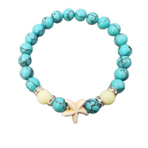 turquoise Bracelet, with Colorful Fluorite & Zinc Alloy, Starfish, Unisex & luminated Inner Approx 60mm 
