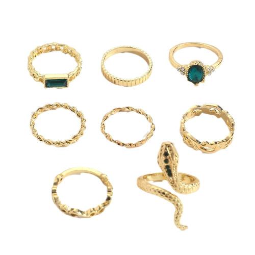 Zinc Alloy Ring Set, plated, 8 pieces & for woman & with rhinestone 