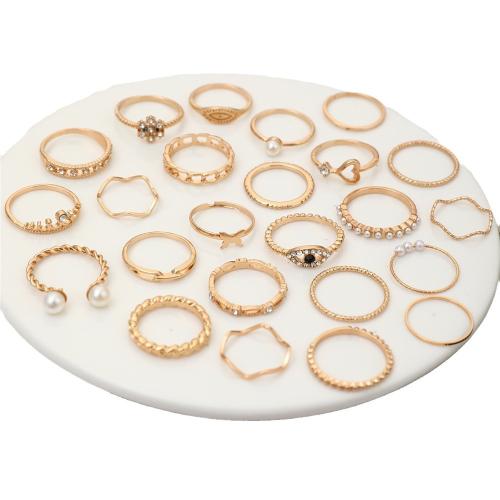 aleación de zinc Anillo Set, con Perlas plásticas, chapado, diferentes estilos para la opción & para mujer & con diamantes de imitación, Vendido por Set
