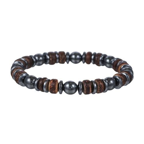 Wood Bracelets, with Hematite & for man Approx 7-8 Inch 