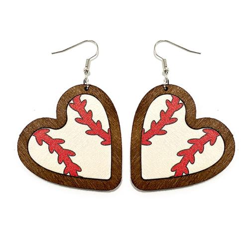 Wood Drop Earring, with Iron, Heart & for woman, 65mm 