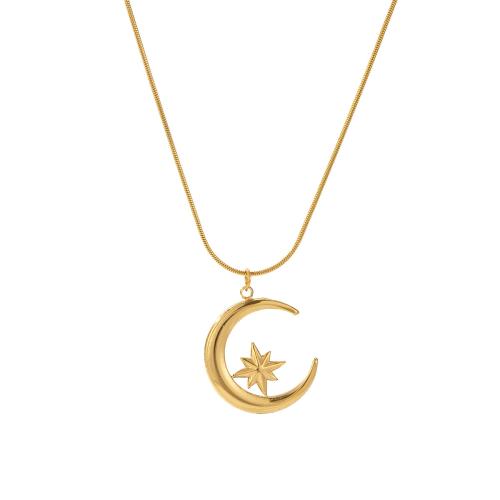 Titanium Steel Necklace, with 1.96inch extender chain, Moon and Star, gold color plated, snake chain & for woman Approx 17.7 Inch 
