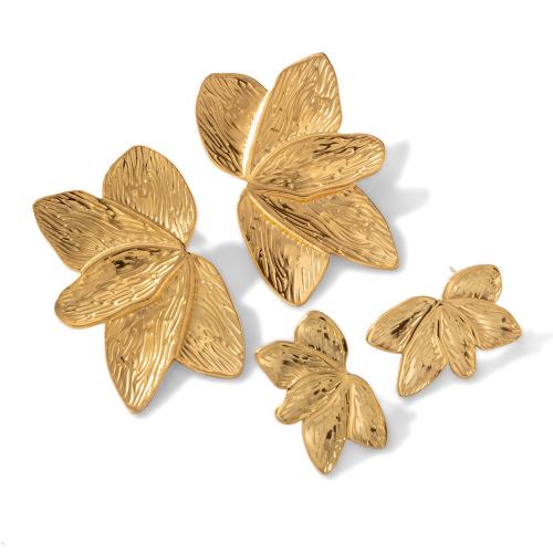 Titanium Steel Stud Earring, Leaf, gold color plated, fashion jewelry & for woman 