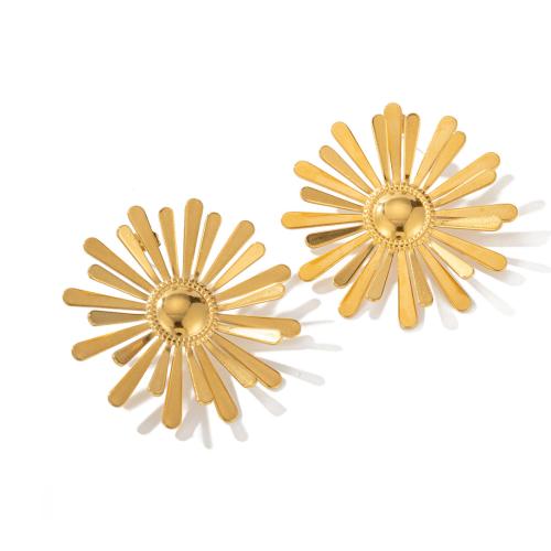 Titanium Steel Stud Earring, Daisy, gold color plated, vintage & for woman [