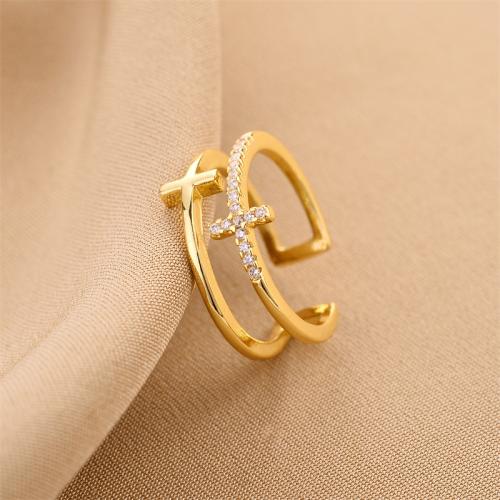 Rhinestone Brass Finger Ring, fashion jewelry & for woman & with rhinestone, golden, US Ring 