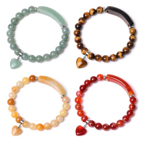 Gemstone Bracelets, with 304 Stainless Steel, Heart, polished, fashion jewelry & Unisex 12mm Approx 18.5-19 cm 
