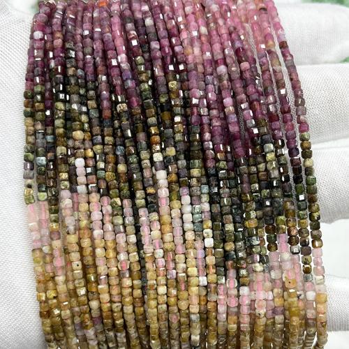 Natural Tourmaline Beads, Square, fashion jewelry & DIY & faceted, mixed colors, 2.5mm Approx 38 cm 