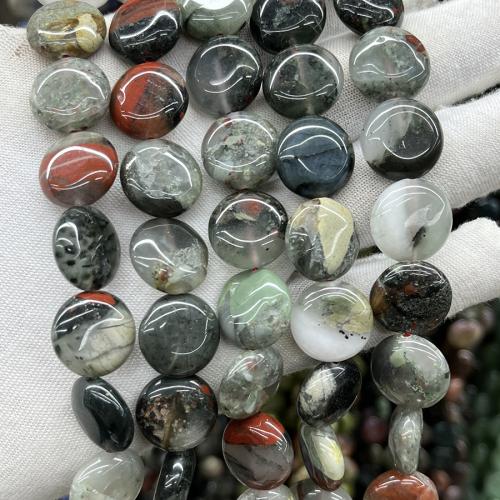 Einzelne Edelstein Perlen, Afrikanischer Blutstein, flache Runde, Modeschmuck & DIY, gemischte Farben, 15mm, Länge:ca. 38 cm, verkauft von Strang