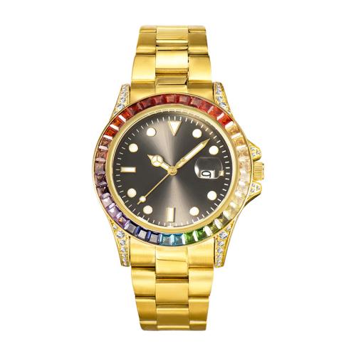 Bracelets de montre pour hommes, verre, Résistant à l’eau de vie & bijoux de mode & mouvement japonais & avec strass, plus de couleurs à choisir, Dial x10mm, Vendu par PC