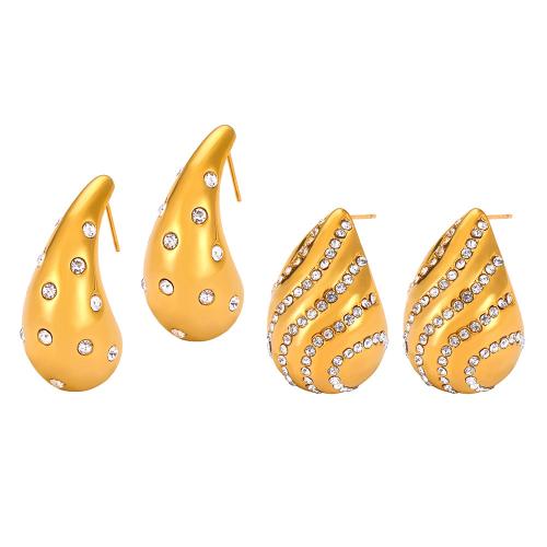 Titanium Steel Earrings, with Czech Rhinestone, fashion jewelry & for woman 