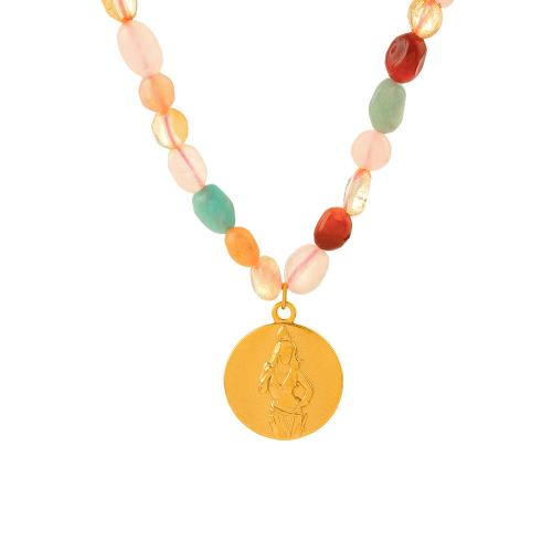 Titan Schmuck Halskette, Titanstahl, mit Achat, mit Verlängerungskettchen von 8cm, Modeschmuck & für Frau, goldfarben, 18mm, Länge:ca. 40.5 cm, verkauft von PC
