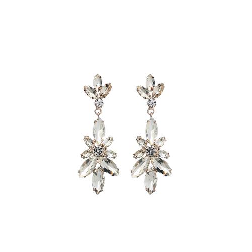 Zinc Alloy Rhinestone Drop Earring, fashion jewelry & for woman & with rhinestone, silver color 