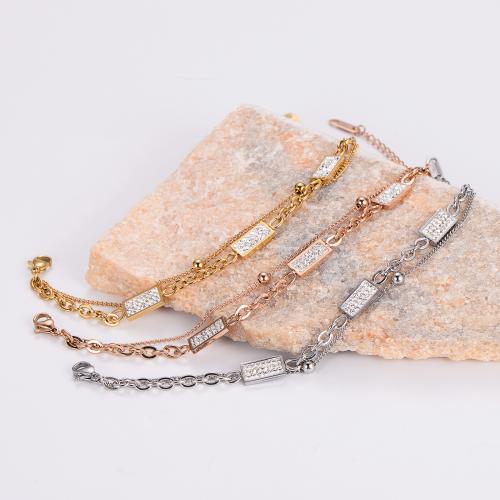Stainless Steel Chain Bracelets, 316L Stainless Steel, with 4cm extender chain, Double Layer & for woman & with rhinestone Approx 17 cm 