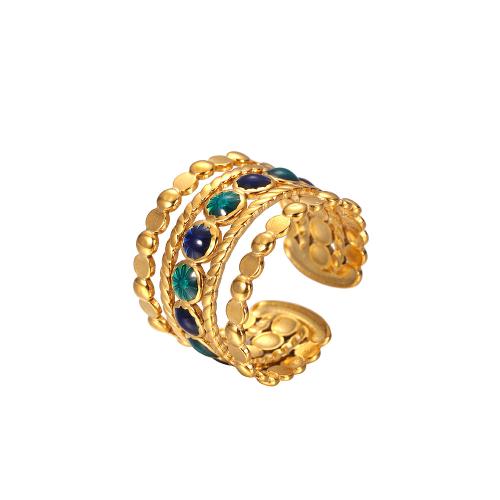 кольцо эмали из нержавеющей стали, Нержавеющая сталь 304, ювелирные изделия моды & Женский & эмаль, Золотой, продается PC